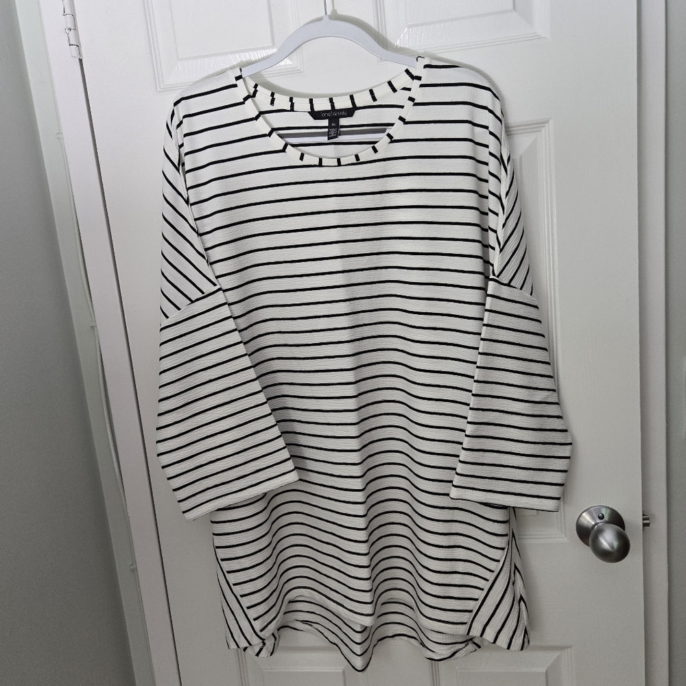 Long Tall Sally White with Black Stripes Tunic Top